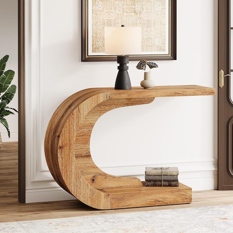 43-Inch Mid-Century Modern C-Shaped Console Table for Entryway, Living Room, Entrance, Foyer