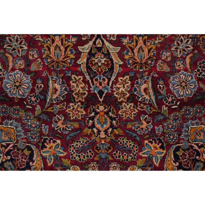 Hand Knotted Oriental 100% Wool Carpet Traditional Floral Red Kashan (Dabir) Area Rug - 6' 6'' X 4' 4''