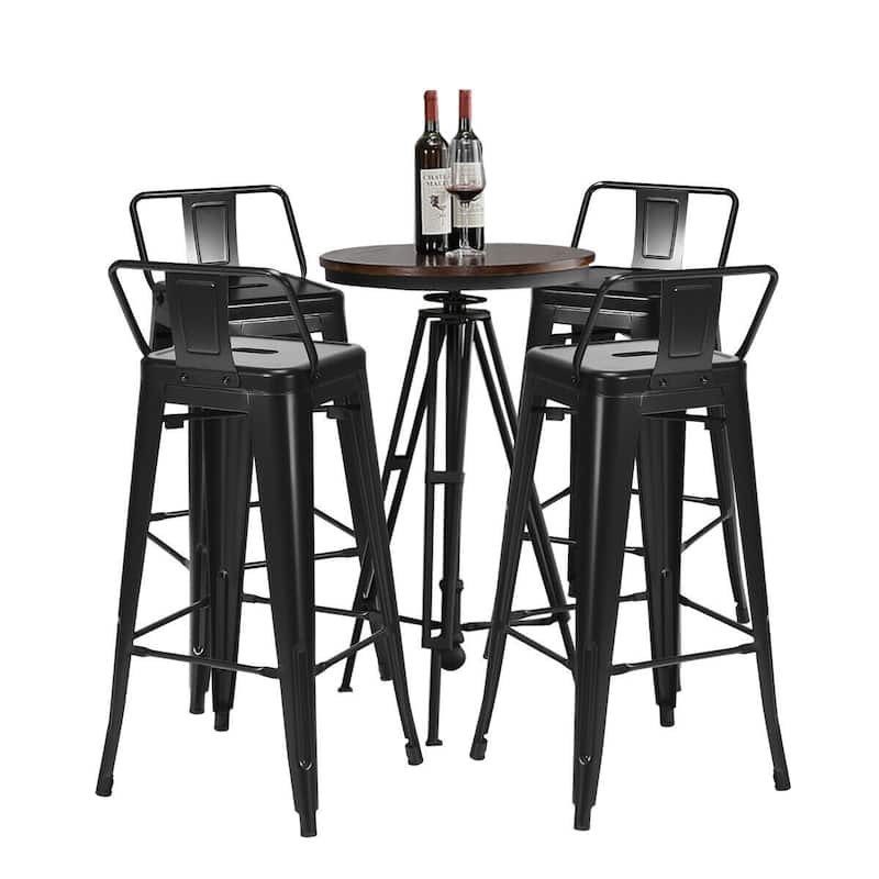 30" Set of 4 Metal Height Barstools with Low Back-Black - 17" x 17" x 37" (L x W x H)