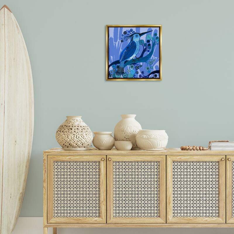 Stupell Folk Style Blue Bird Framed Floater Canvas Wall Art Design By Kay Widdowson
