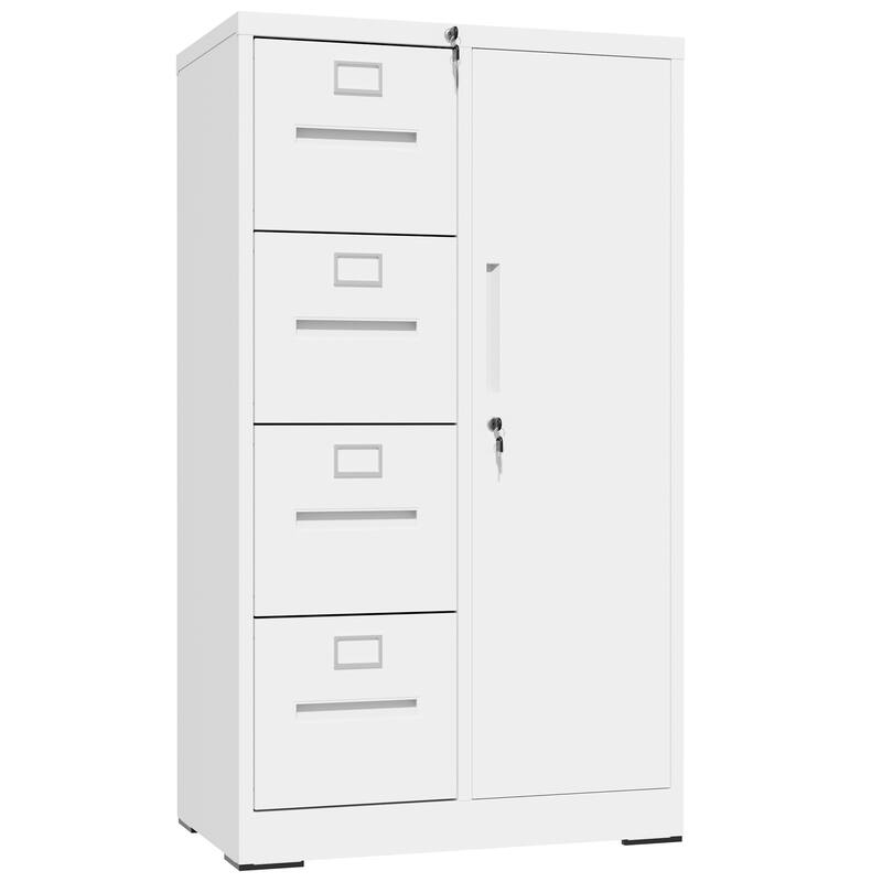 Metal Storage Vertical Filing Cabinet with Lock, Steel File Locker with 4 Drawers and 1 door for School, Living Room