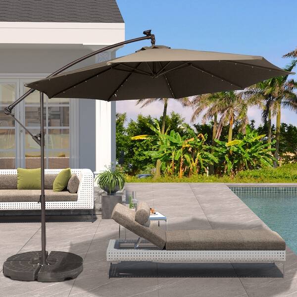 clihome patio umbrella Luxury Cantilever with Base and LED Lights Double Top Square Umbrella Offset Patio Umbrella 360Rotation Large Outdoor Umbrella Pool Umbrella for Backyard Garden Deck Pool : Patio This 8 x 8 ft Clihome Solar Light Cantilever Patio