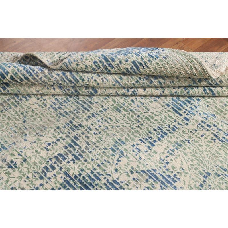 Striped Abstract Area Rug Hand-Knotted Wool Carpet - 5'7" x 7'6"