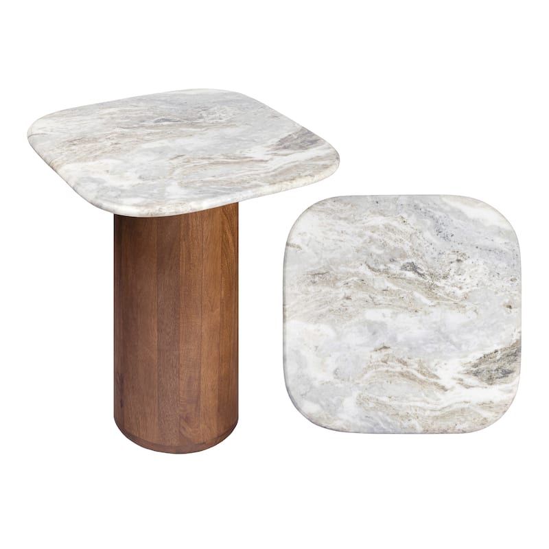 JONATHAN Y Kaito 18" Round Marble/Wood Accent Table - 15.75L x 15.75W x 18H - White Marble Honey (square)