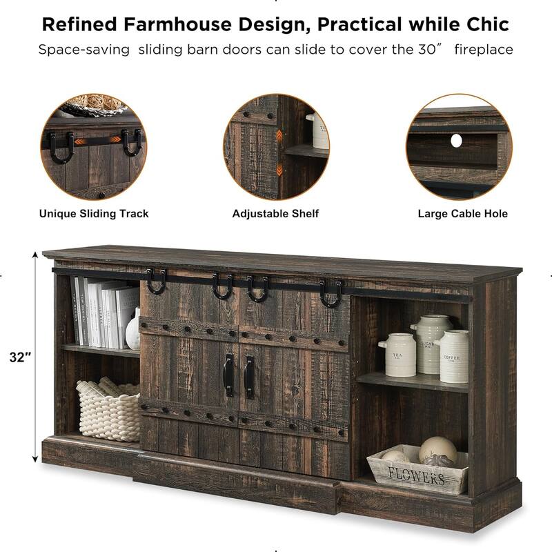 Farmhouse Fireplace TV Stand, Entertainment Center, Media Console