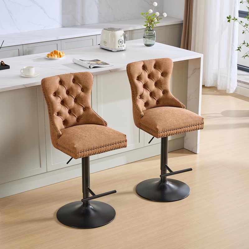 Swivel Bar Stools Set of 2, Adjustable Velvet Counter Height Barstools with High Back & Nailheads Trim for Bar, Kitchen Island