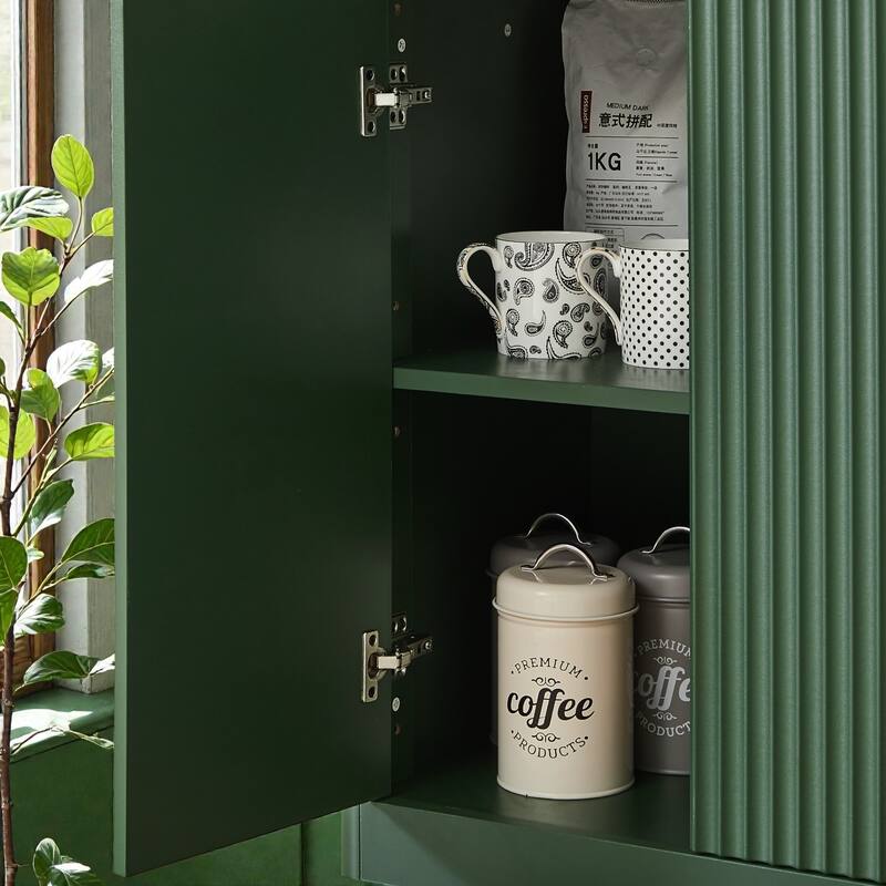 67 Inch Modern Wavy Sideboard Cabinet, 6 Door Curved Storage Console with Wood Grain Top for Living Room