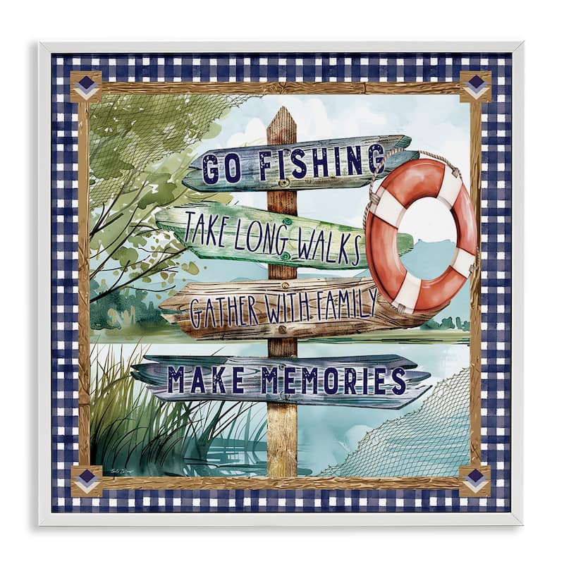 Stupell Plaid Border Lake Sign Framed Giclee Art Design By Nicole DeCamp - 24 x 24 - White