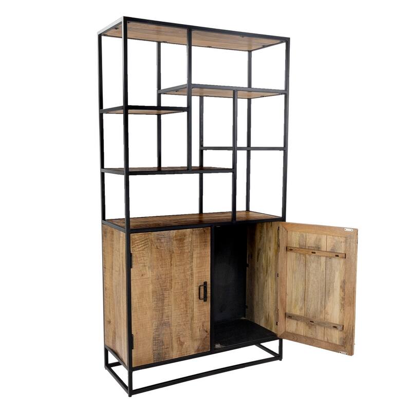 75" Tall Storage Industrial Display Bookshelf Solid Mango Wood