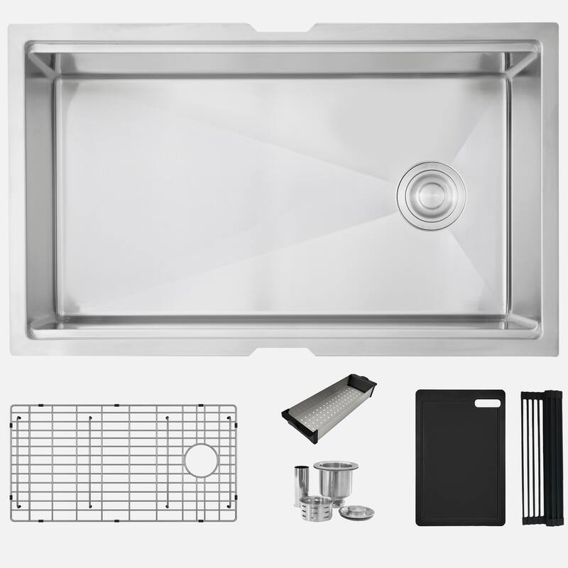 Undermount 33" Stainless Steel Single-Bowl Kitchen Sink Handmade - 33" x 19" x 10"