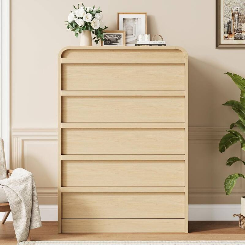 5 Drawer Curved Profile Design Dresser for Bedroom, Living Room, Entryway, Nursery