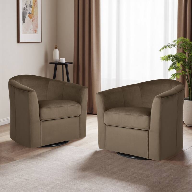 2 Set Modern Upholstered Swivel Barrel Chair Living Room Accent Chair - Coffee/Velvet