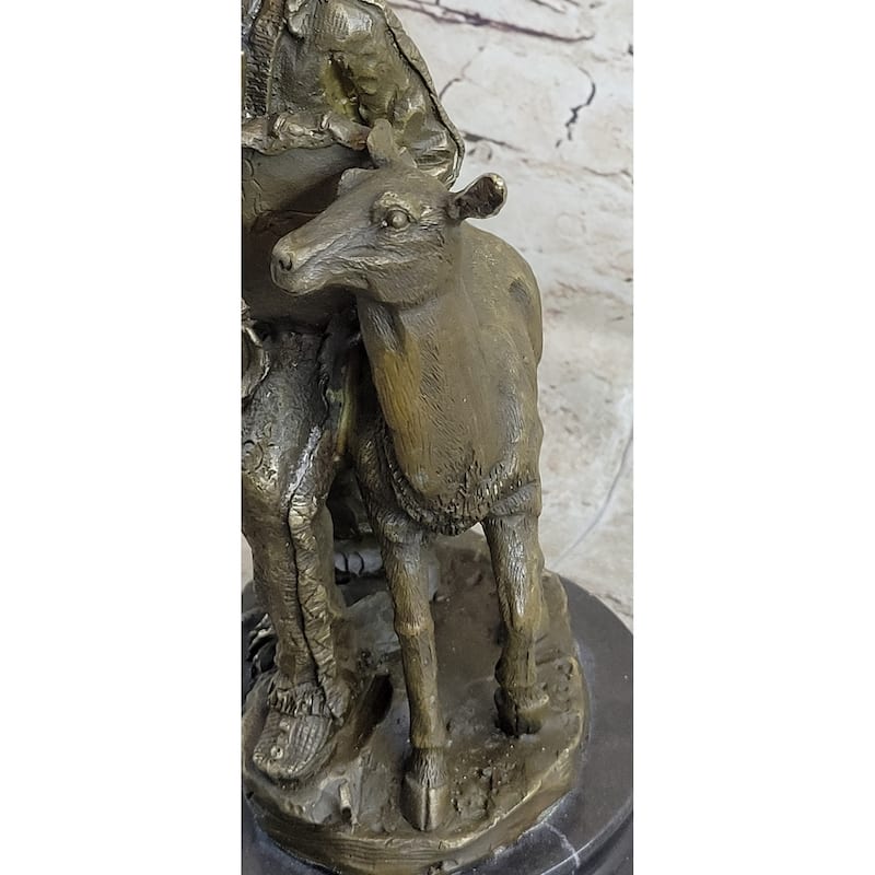 Native American Indian Shaman W/ Deer Bronze Statue Sculpture Figure 12 Inches X 6.5 Inches