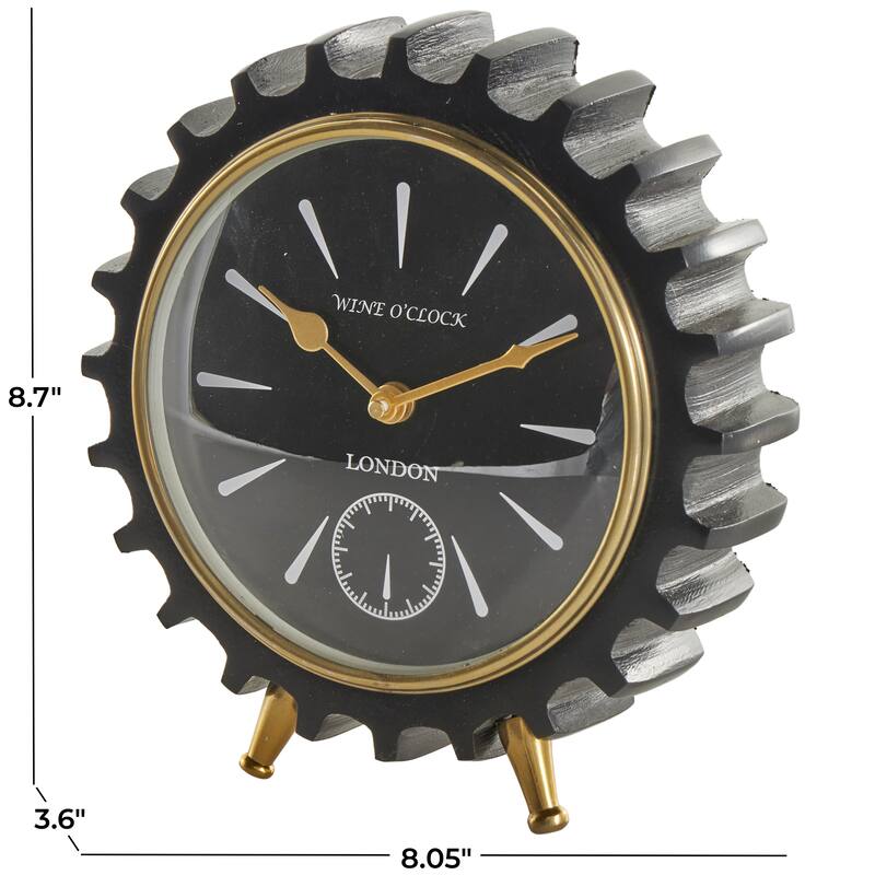 Black Aluminum Metal Gear Decorative Clock with Gold Hands and Legs
