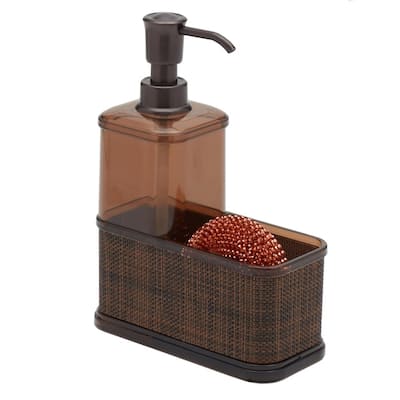 Home Basics Soap Dispenser with Basketweave Sponge Holder, Bronze, 18.6 Ounces - 3 x 6.25 x 8.75 Inches