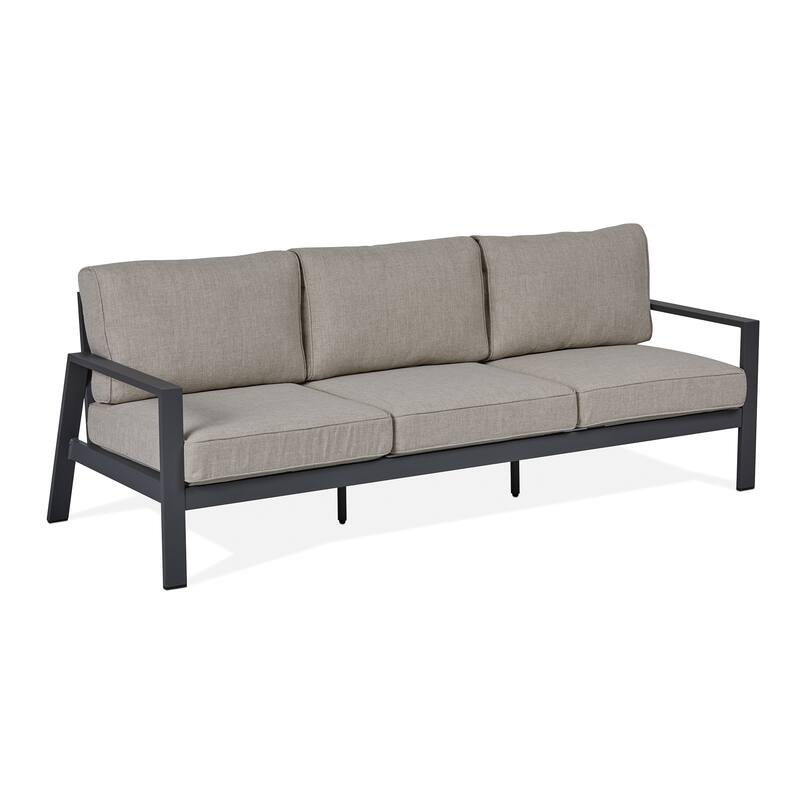 Aegean Outdoor Three Seat Sofa in Weathered Slate w/Tan Cushions by Real Flame
