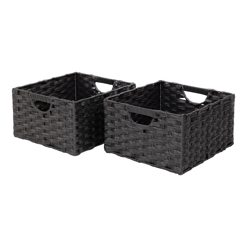 Seville Classics Foldable Handwoven Cube Storage Basket (2-Pack) - Black