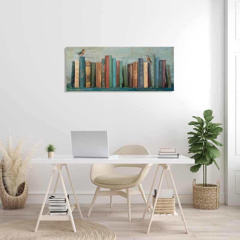 Stupell Books And Birds Green Blue Textured Painting Canvas Wall Art