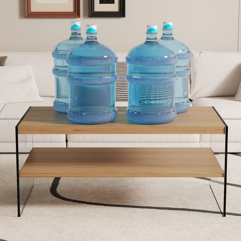 43.3" Modern Rectangular Coffee Table with Tempered Glass Legs and Storage Shelf