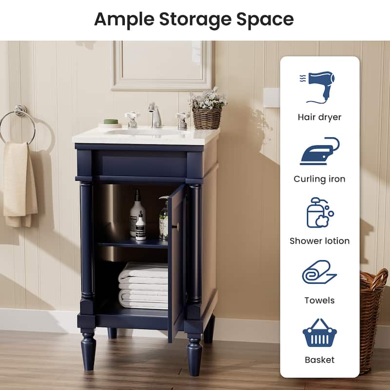 19-Inch Vintage Solid Wood Bathroom Vanity with Sink – Compact Design for Small Spaces
