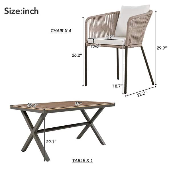 dimension image slide 1 of 2, 7-Pieces Outdoor Dining Set with Chairs and Acacia Wood Tabletop, for Garden, Backyard, Patio