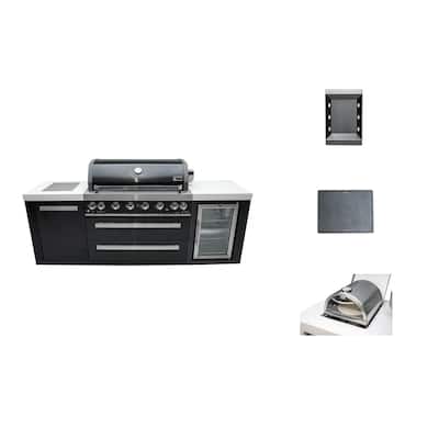 Mont Alpi MAi805-BSSFC-COMBO Black Stainless Steel Modular Outdoor Kitchen Island with Charcoal Tray Griddle Plate & Pizza Oven