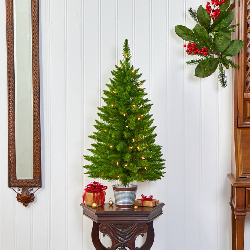 3ft. Pine Artificial Christmas Tree with 50 Warm White Lights and 143 Branches - Compact Holiday X-Mas Accent Tree