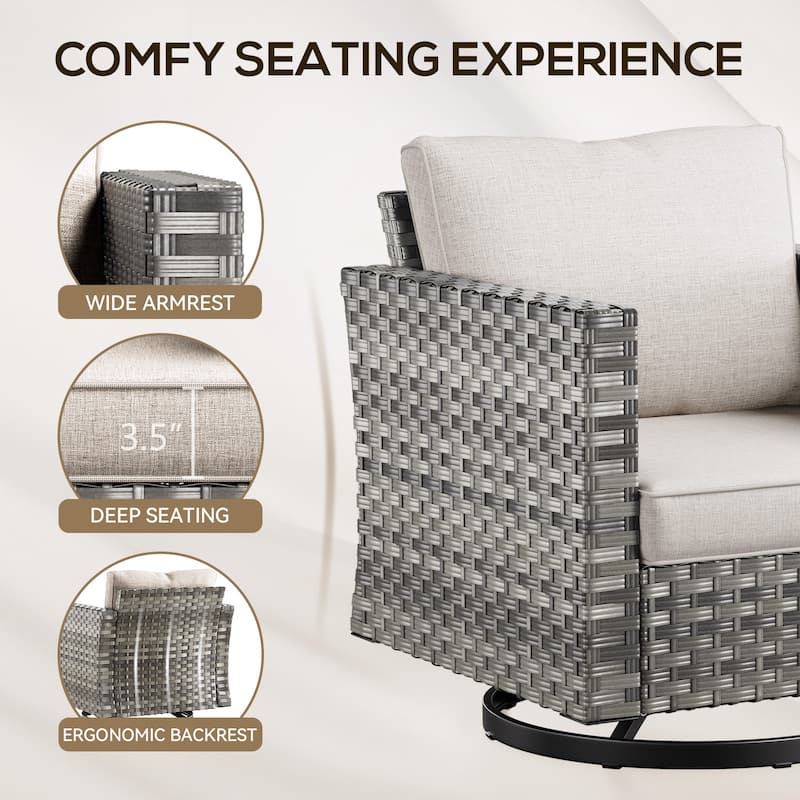 Gymojoy 3-piece Outdoor Wicker Swivel Glider Chairs with Coffee Table