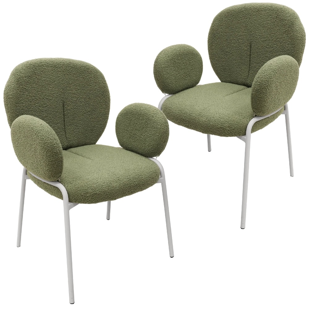 Celestial Modern Boucle Dining Side Chair with White Powder Coated Iron Frame Kitchen Chair Set of 2