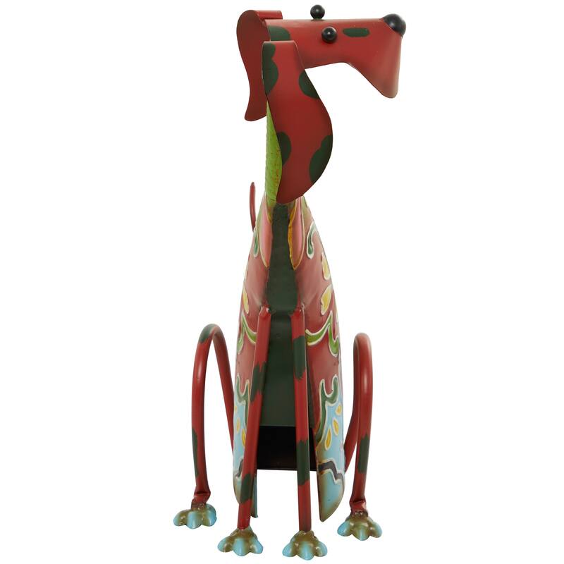 Multi Colored Metal Indoor Outdoor Dog Garden Sculpture with Floral Pattern