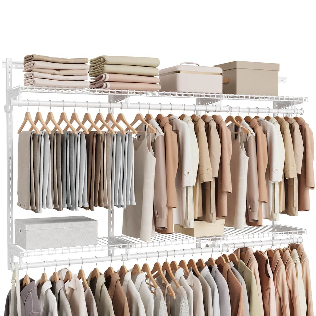 Closet System, 2-4 ft, with 2 Hanging Rods, 2 Shelves, Cloud White - Multi