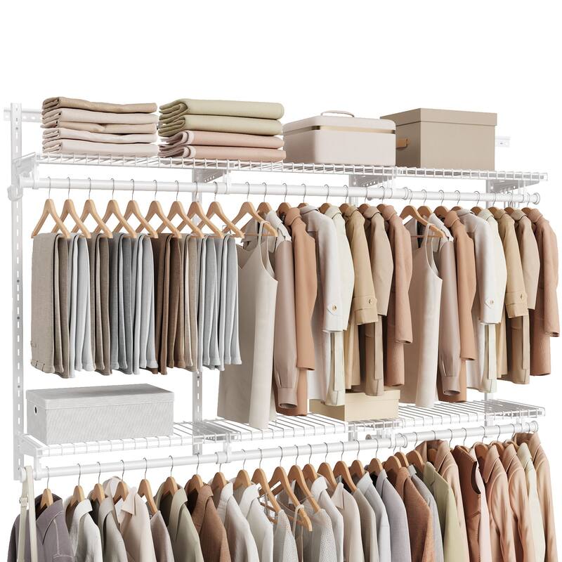 Closet System, 2-4 ft, with 2 Hanging Rods, 2 Shelves, Cloud White - Multi - 3 Tier