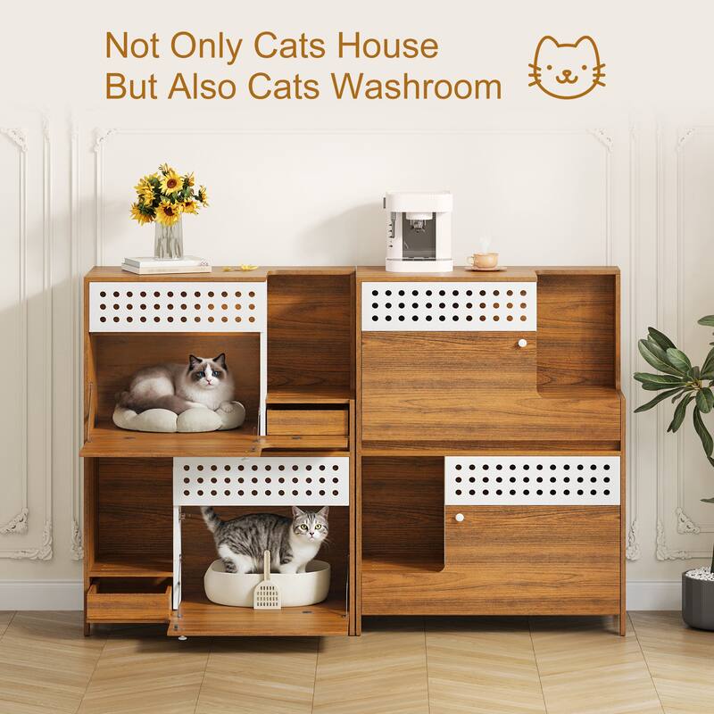 Anmytek 2-in-1 Cat Litter Box Enclosure Side Table House - Brown