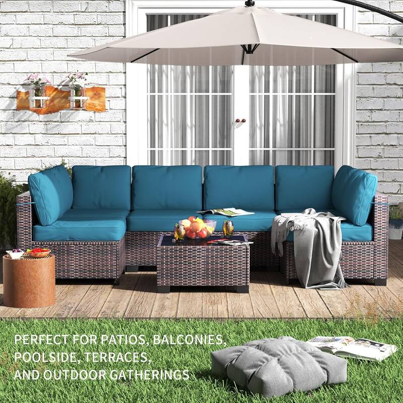 IDEALHOUSE 7-Piece PE Rattan Wicker Outdoor Patio Furniture Set