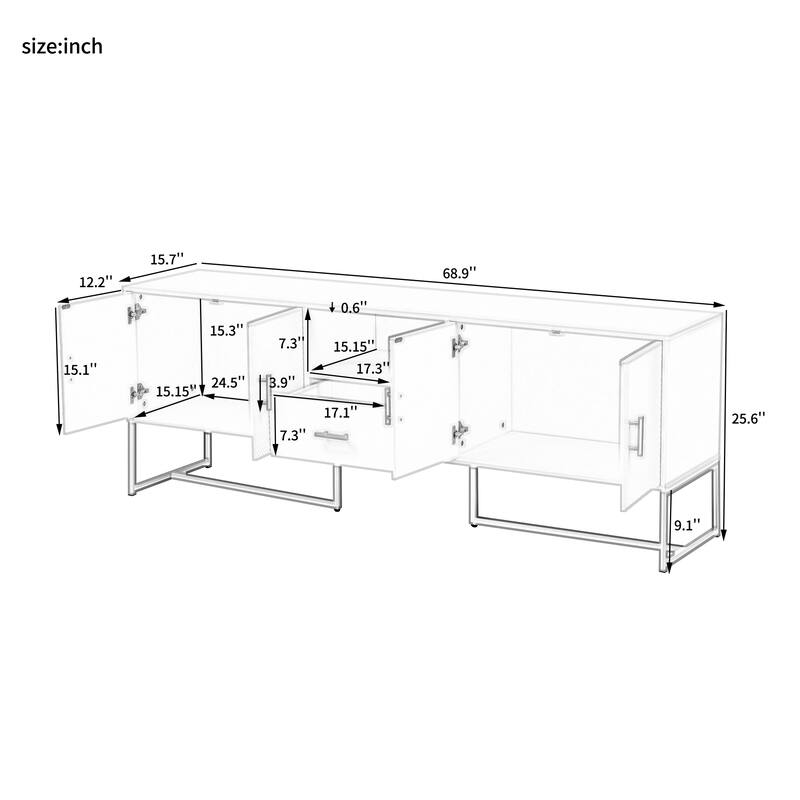 Roomfitters Modern TV Stand for up to 70 Inch TV, Media Cabinet with Drawer, Metal Legs and Safety Features, Black