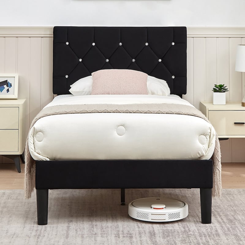 Javlergo Upholstered Beds With Diamond Tufted Headboard, Platform Bed Frame,