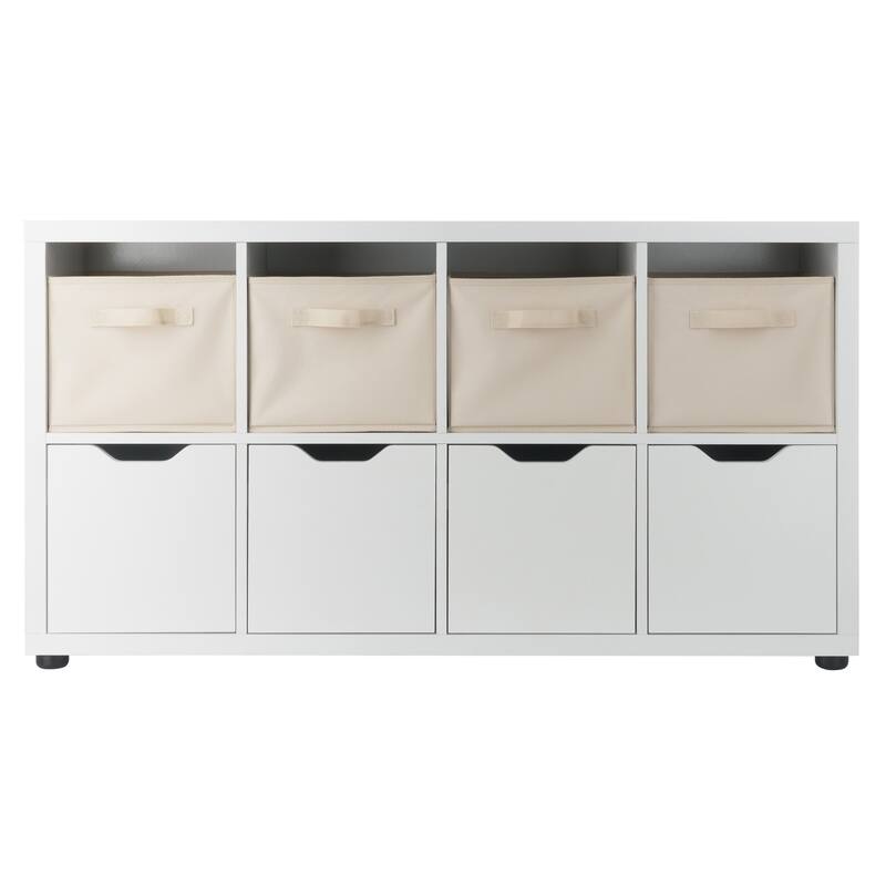 Wooden 3-Piece Storage Cabinet with Foldable Baskets - 48.25" - White and Beige