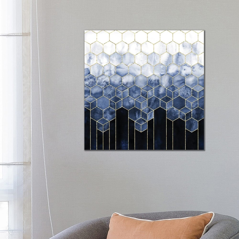 iCanvas "Geometric Cubes Modern Navy Blue and Gold Abstract Watercolor" by Nature Magick Canvas Print