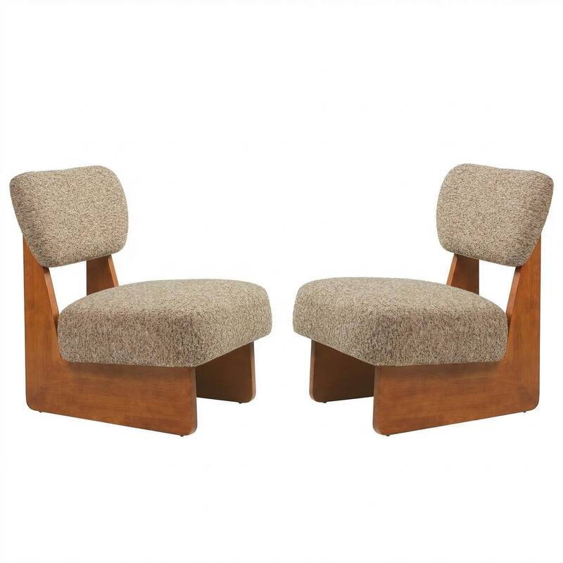Christopher Knight Home - Vincent Polyester Upholstered Lounge Chair with Solid Wood Base (Set of 2）