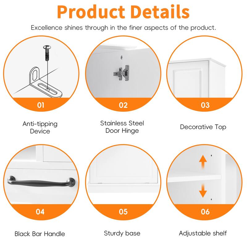 Roomfitters 67" Tall Storage Cabinet with Flip-Out Basket & Adjustable Shelves, MDF Linen Tower for Bathroom & Office