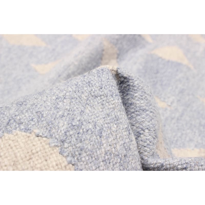 ECARPETGALLERY Flat-Weave Ankara FW Dark Baby Blue Wool Kilim - 4'11 x 8'1