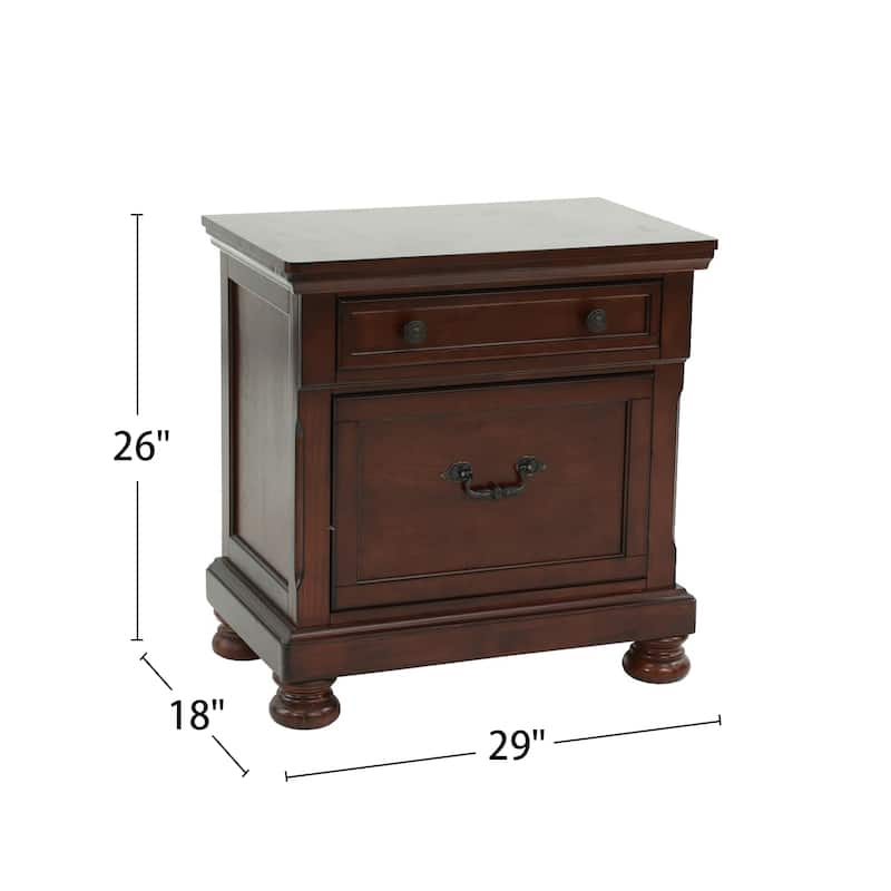 Rubber Wood 2 Drawers Nightstand