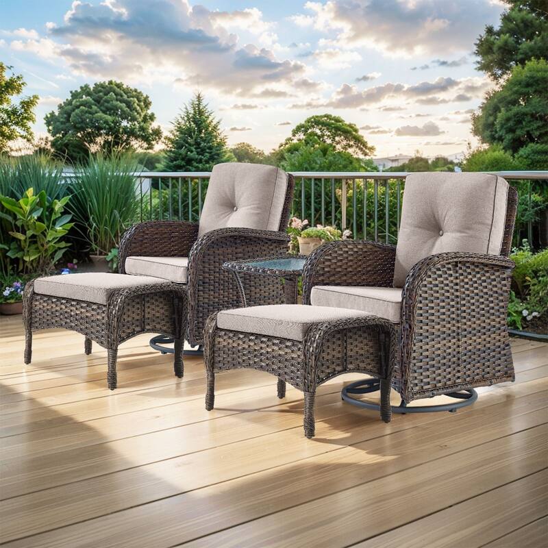 Gymojoy 5-Piece Outdoor Wicker Patio Swivel Chair & Ottoman Set, Rattan Coversation Set with Water Resistant Cushions