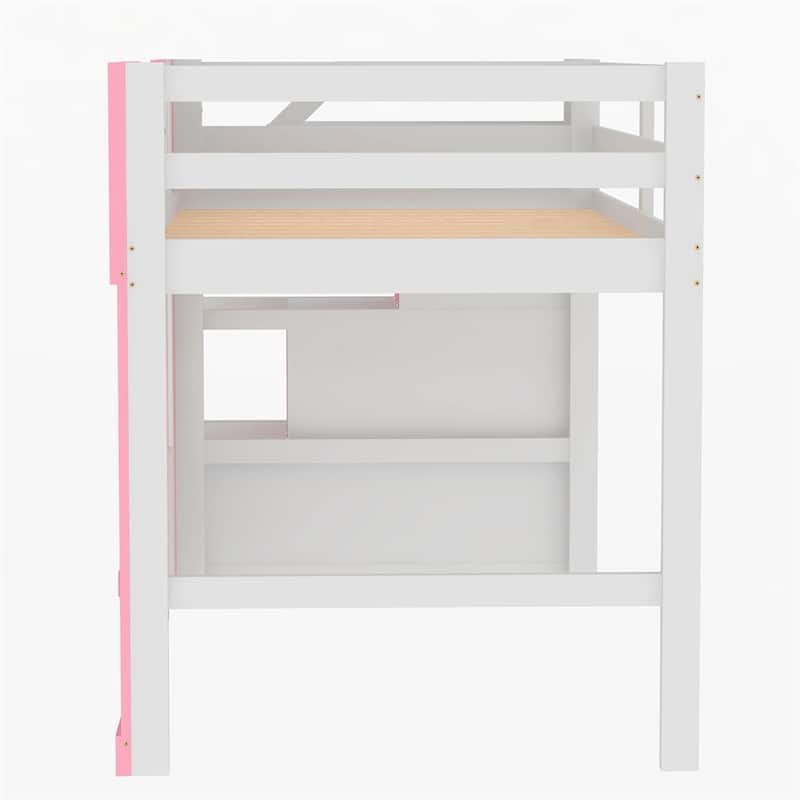Twin Size Loft Bed with Storage Staircase and Window