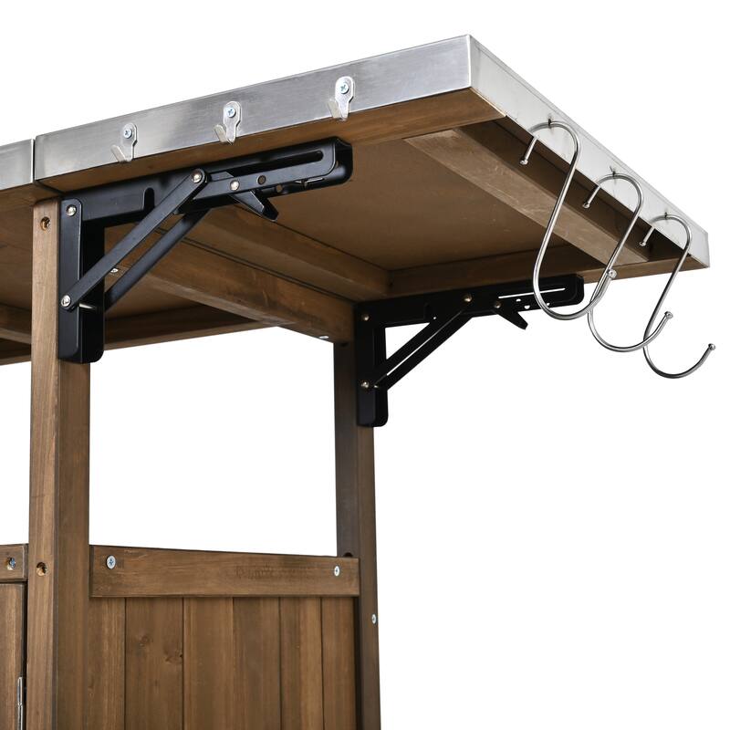 Christopher Knight Home - 54.33" Solid Wood Mobile Outdoor Kitchen Cart with Stainless Steel Top & Spice Rack & Lockable Wheels