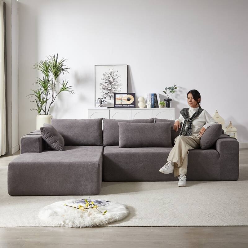 Modern Modular 108" L-shaped Chenille Upholstered Sectional Sofa With 6 Pillows