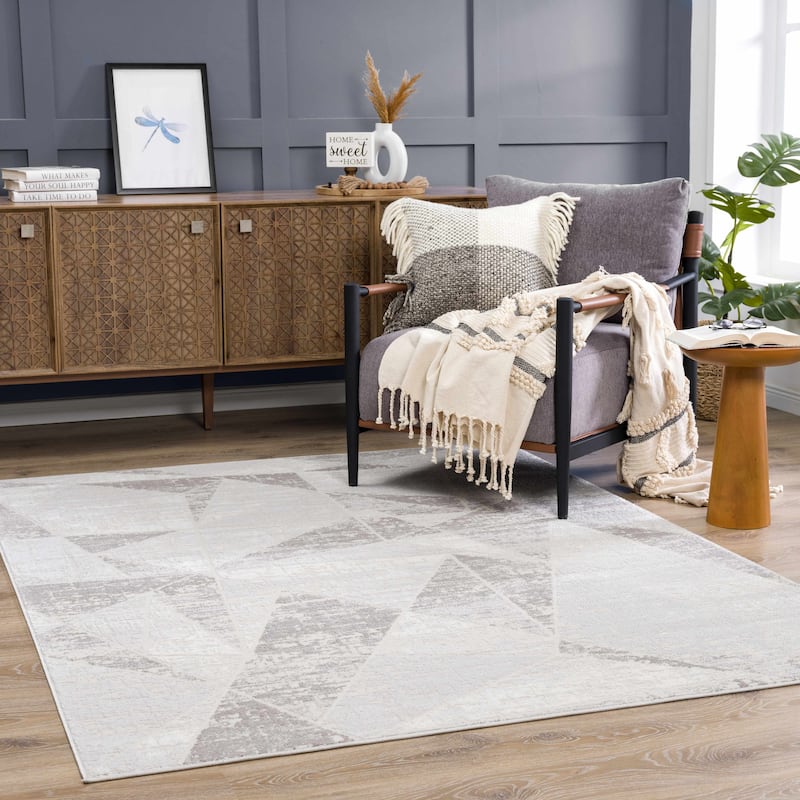 Hauteloom Calum Living Room, Bedroom Area Rug - Farmhouse - High Pile - Pink,Gray - 7'9" x 9'6" - 6'7" x 9'2" - Gray, Cream, Beige