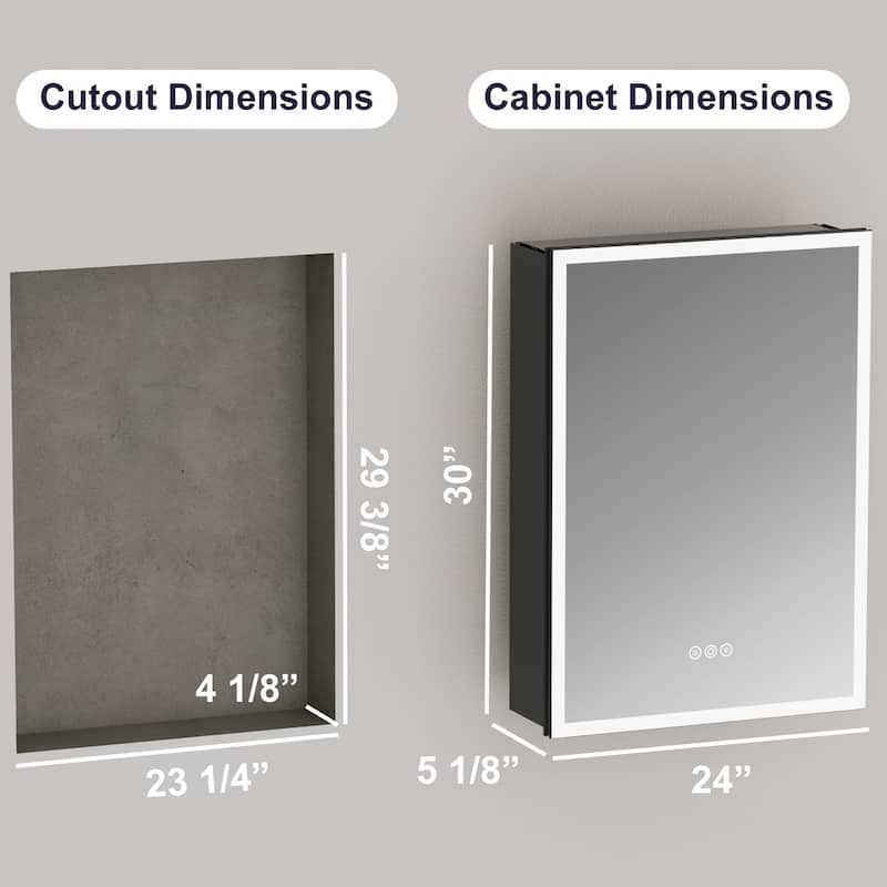 Kylo Aluminum LED Medicine Cabinet with Mirror, Dimmable, Anti-Fog, Recessed/Wall Mount