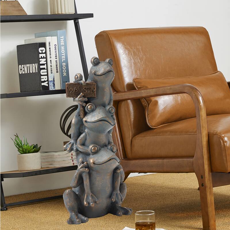 Bronze 28" H MGO Wealth Stacked Frog Statue Zen-style Coastal-style Sculpture Indoor Outdoor Figurine by Glitzhome