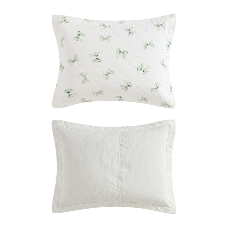 Laura Ashley Bouncy Bows Cotton Reversible Green Quilt Set